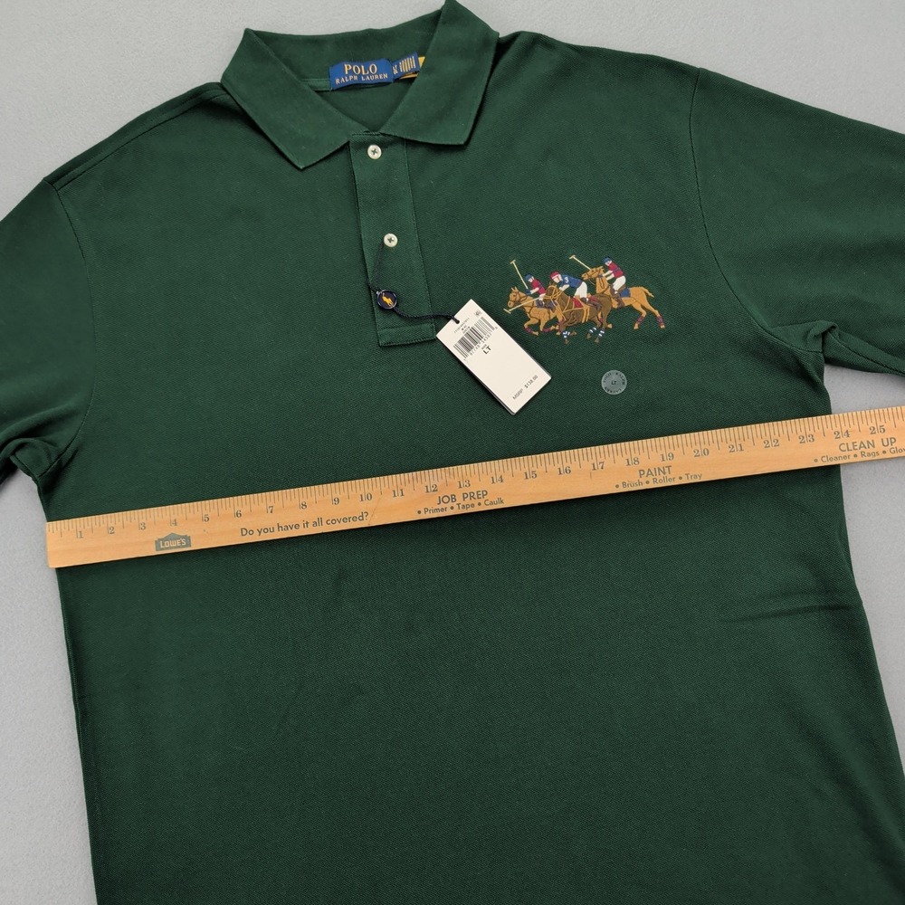 Polo Ralph Lauren Polo Shirt Mens LT Tall Green Pique Polo Match 3 Triple Pony - Picture 7 of 14